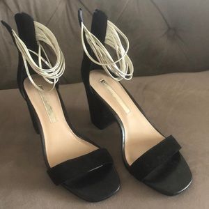 Audrey Brooke black suede, ankle strap sandals